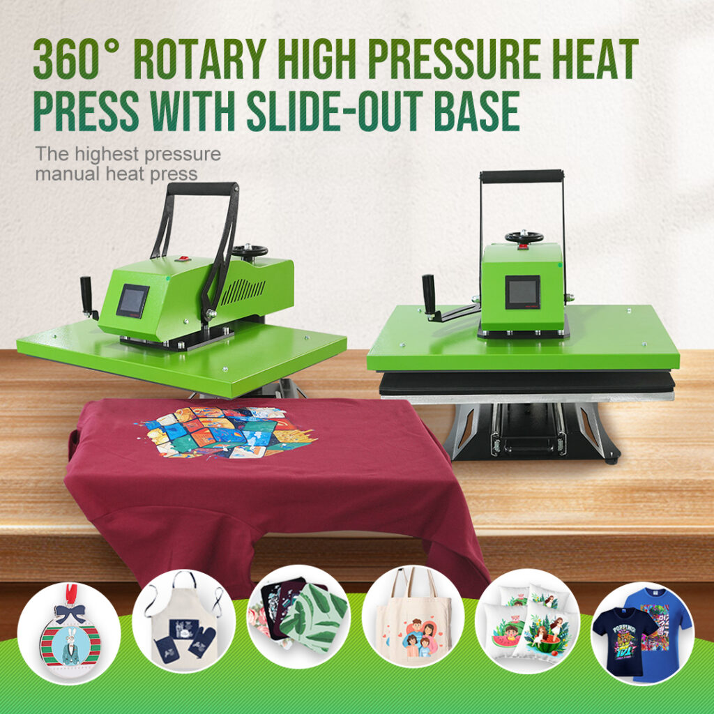 Heat Press Machine 360° Rotary Slide-out Tray & Insert T-shirt Design High Pressure Heat Press