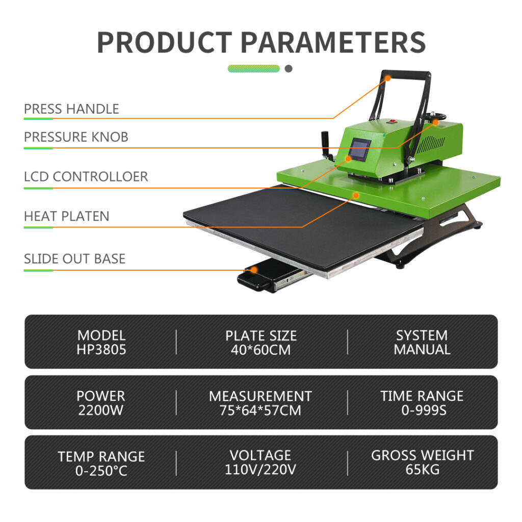 Heat Press Machine 360° Rotary Slide-out Tray & Insert T-shirt Design High Pressure Heat Press 3
